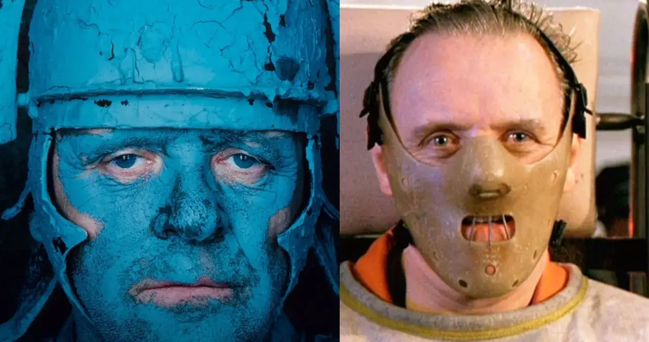 Anthony Hopkins w filmach: twarz w niebieskiej masce i w masce dentystycznej.