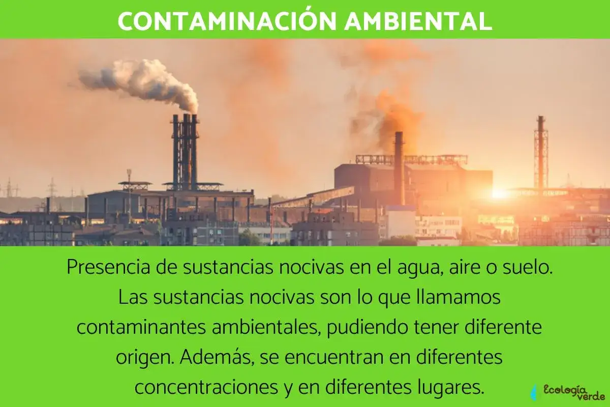 Fábrica emite humo, ilustrando los diversos tipos de contaminación ambiental y sus efectos.