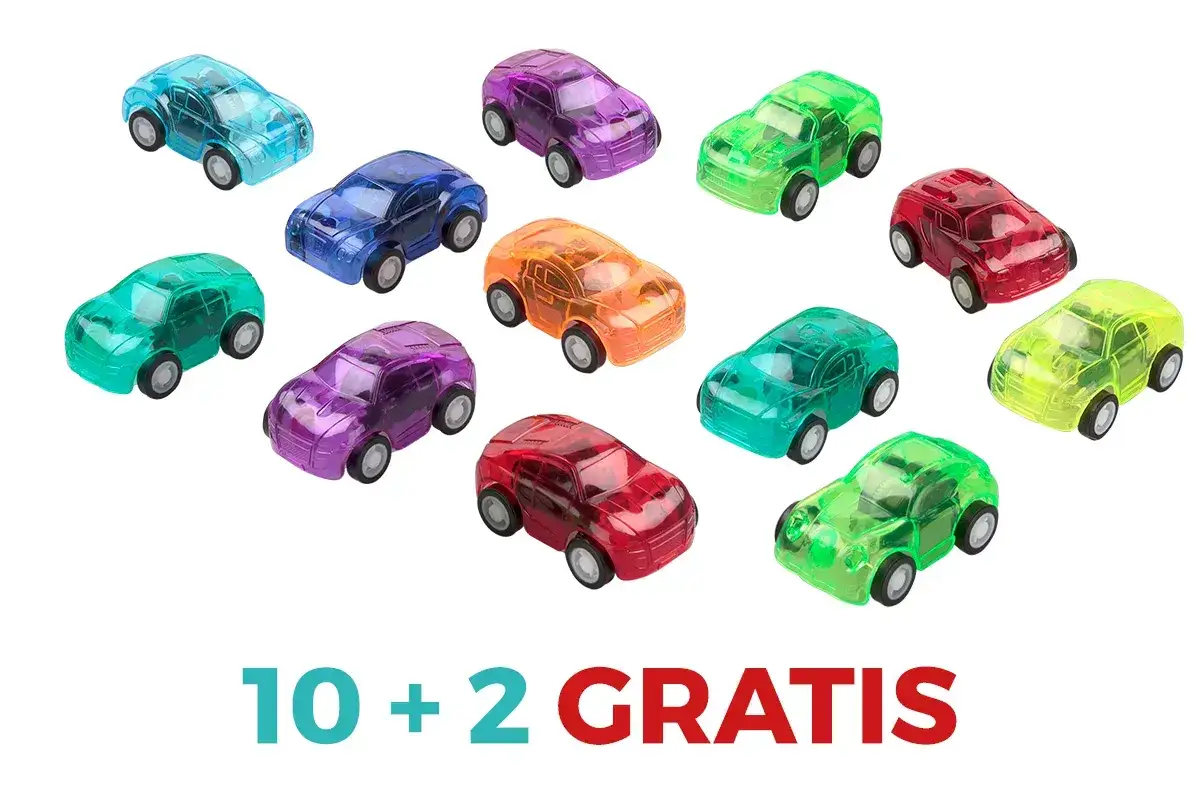 Kolorowe, przezroczyste autka dla 2 latka. Zestaw 10+2 gratis, idealny do zabawy.