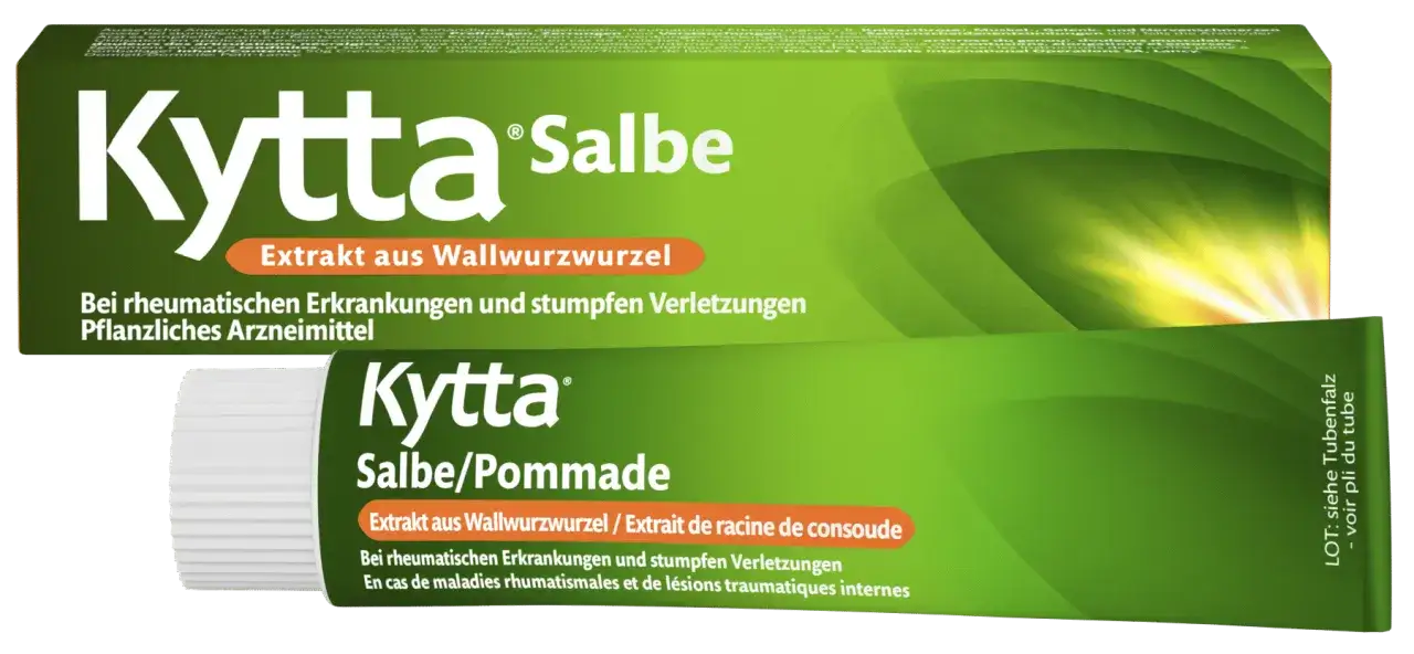 Kytta Salbe mit Wallwurzwurzel-Extrakt. Bei rheumatischen Beschwerden und Verletzungen. Vorsicht bei der Anwendung, da Kytta Salbe gefährlich sein kann, wenn nicht richtig angewendet.