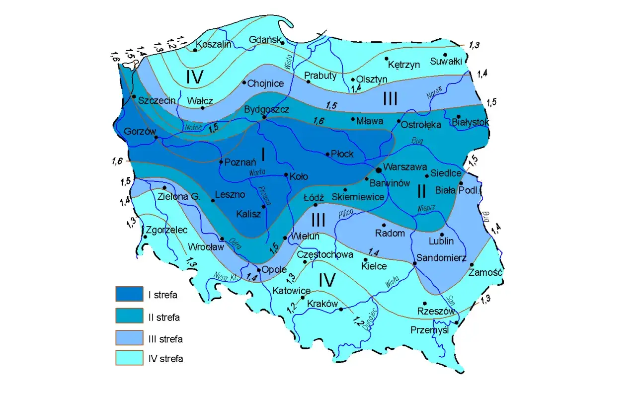 strefy klimatyczne Polski mapa