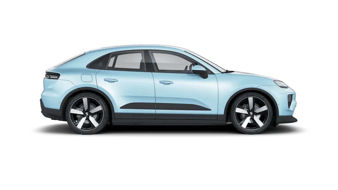 Jasnoniebieski Porsche Macan, widok z boku. Poznaj jego imponujące **macan wymiary** i sportową sylwetkę.