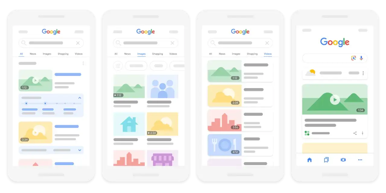 Google-Suchergebnisse mit Video-Vorschauen, die für video seo optimiert sind.