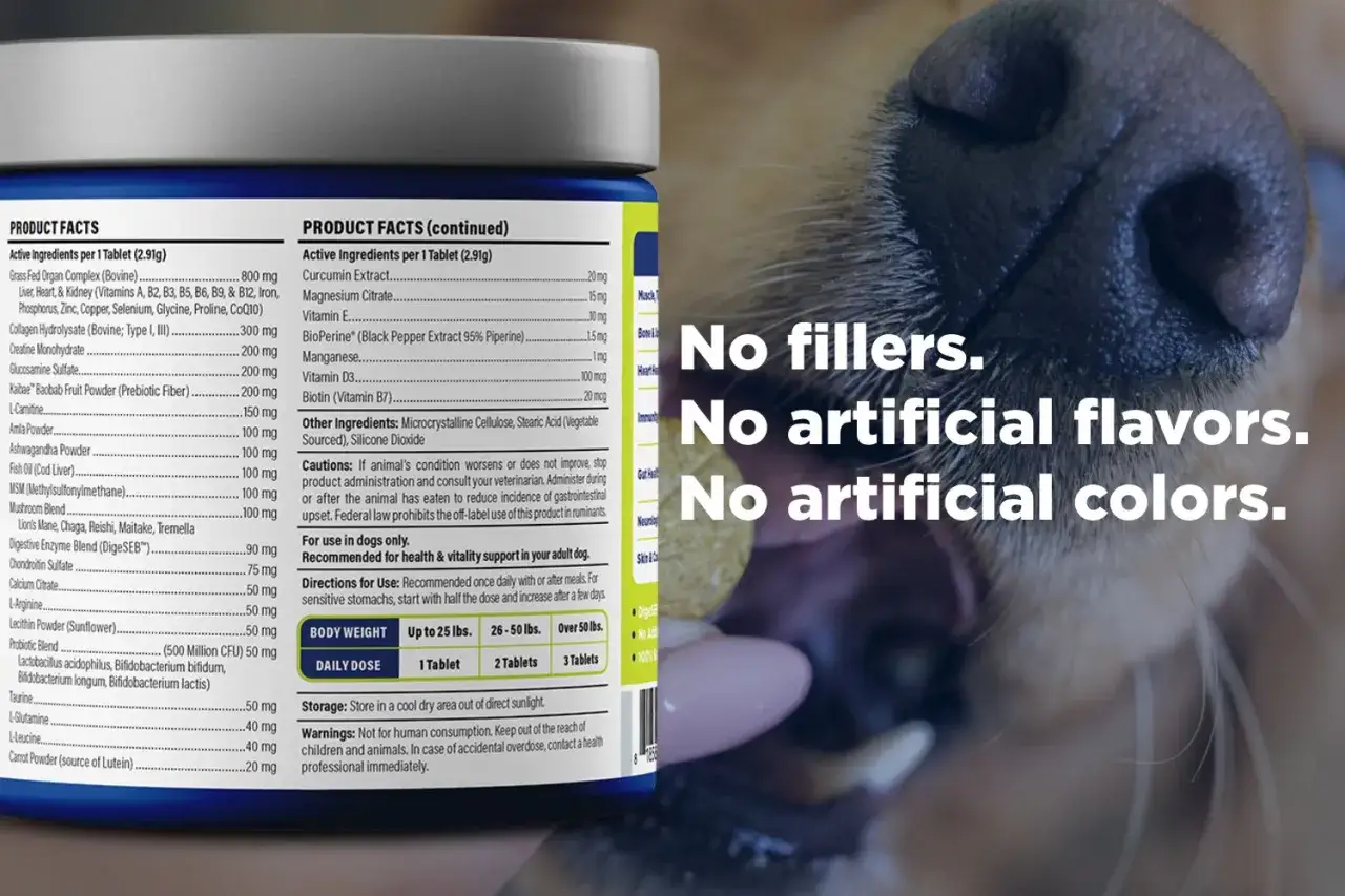 Suplemento para perros. Anima Strath sirve para la salud y vitalidad de tu perro, sin rellenos ni sabores ni colores artificiales.