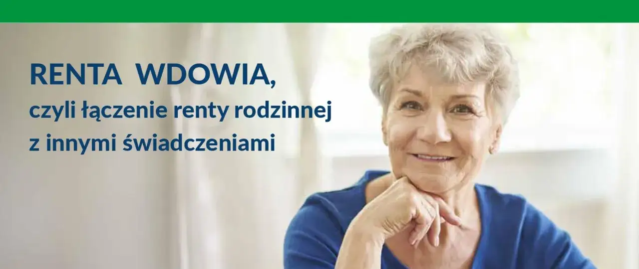 Uśmiechnięta starsza pani, temat: renta rodzinna dla wdowy po ukończeniu 50 lat i łączenie świadczeń.