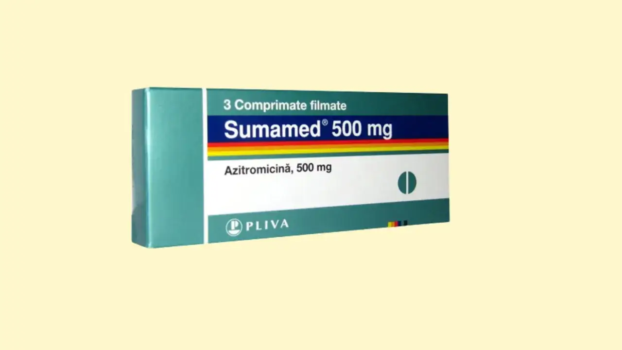 Opakowanie leku Sumamed 500 mg zawiera azytromycynę, stosowaną w leczeniu infekcji bakteryjnych.