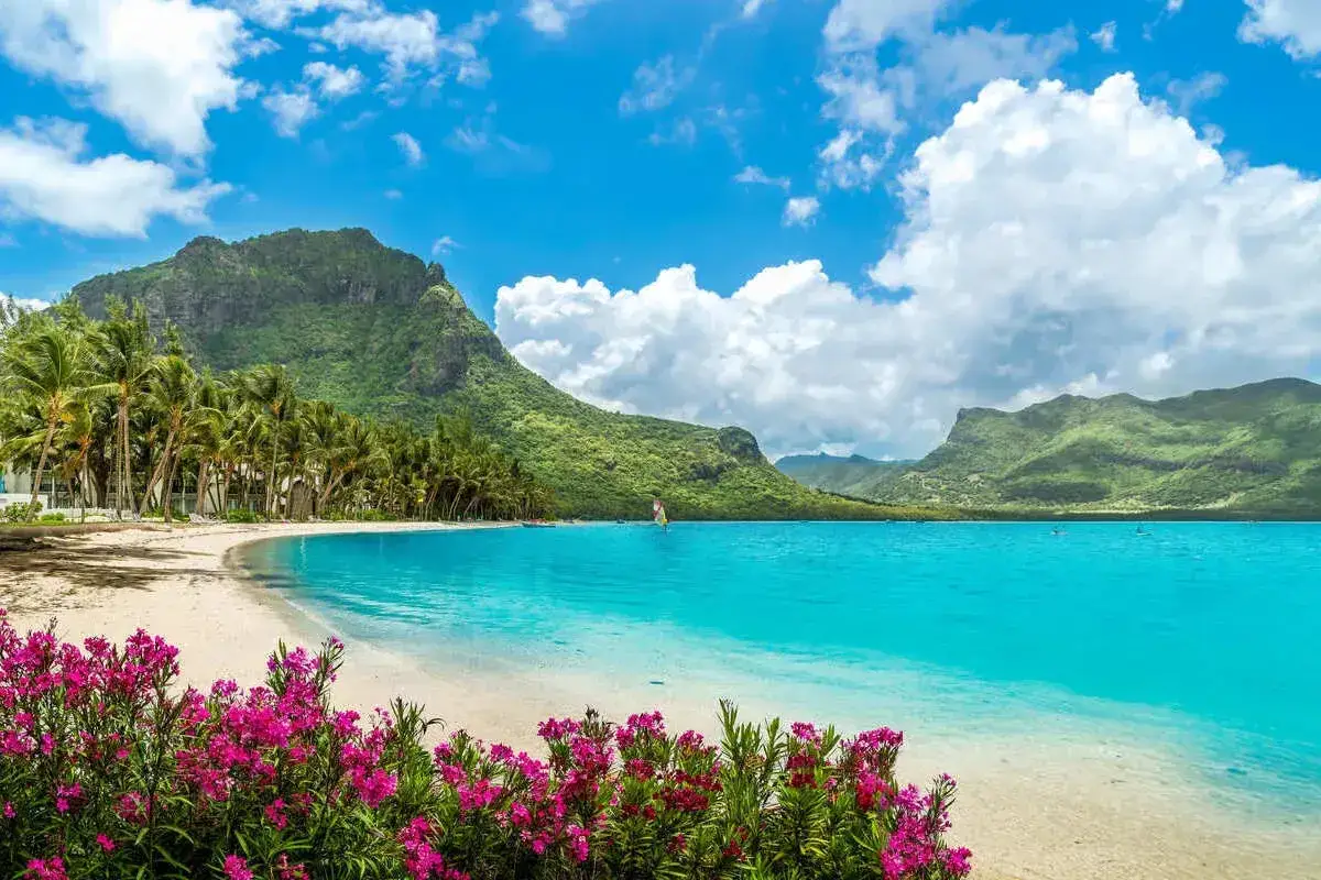Rajska plaża z turkusową wodą, palmami i bujną zielenią. Czy Mauritius to warto? Tak, dla takich widok&oacute;w!