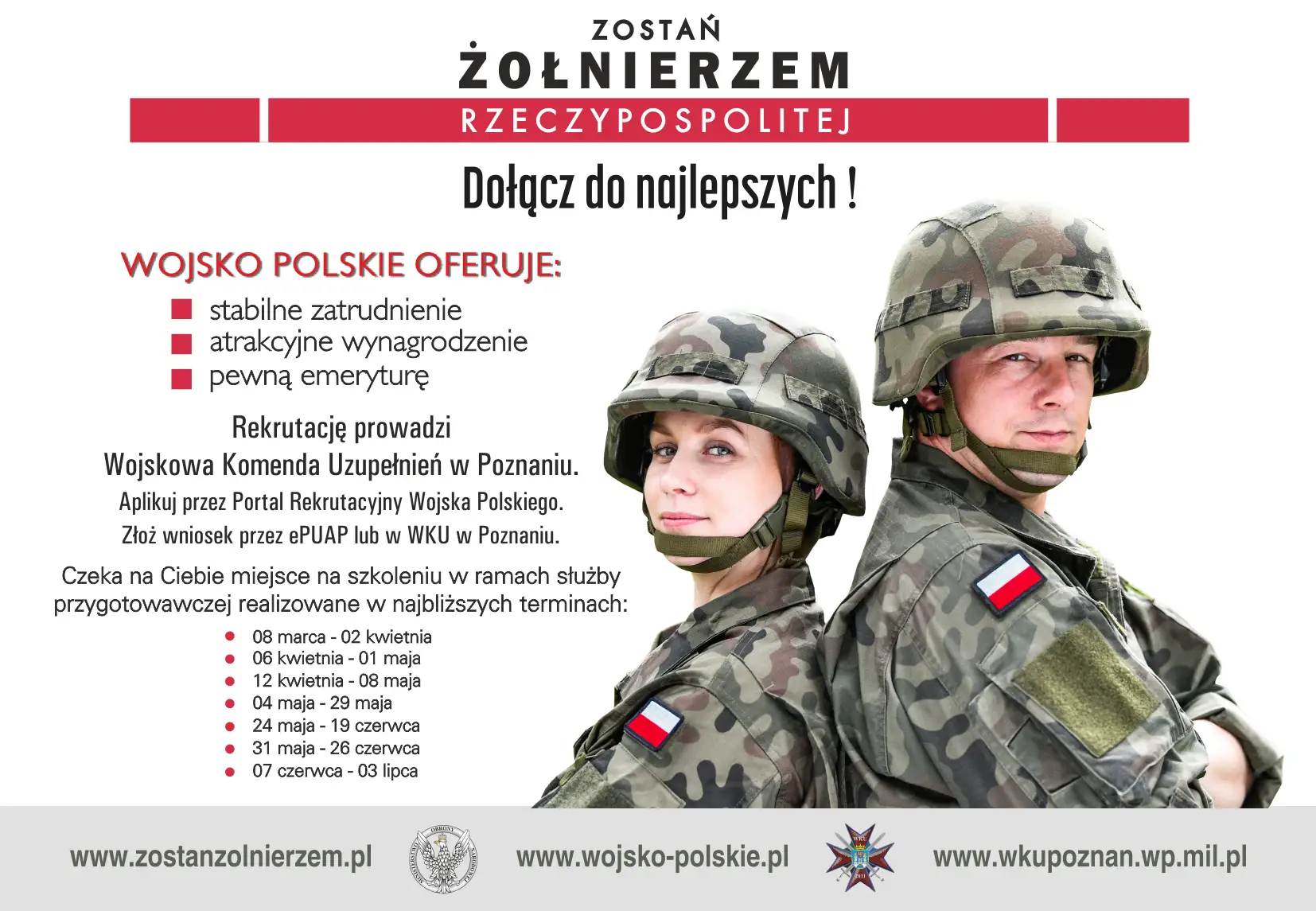 Chcesz wiedzieć, jak dostac sie do wojska? Rekrutacja w Poznaniu oferuje stabilne zatrudnienie i pewną emeryturę. Złóż wniosek online lub w WKU.