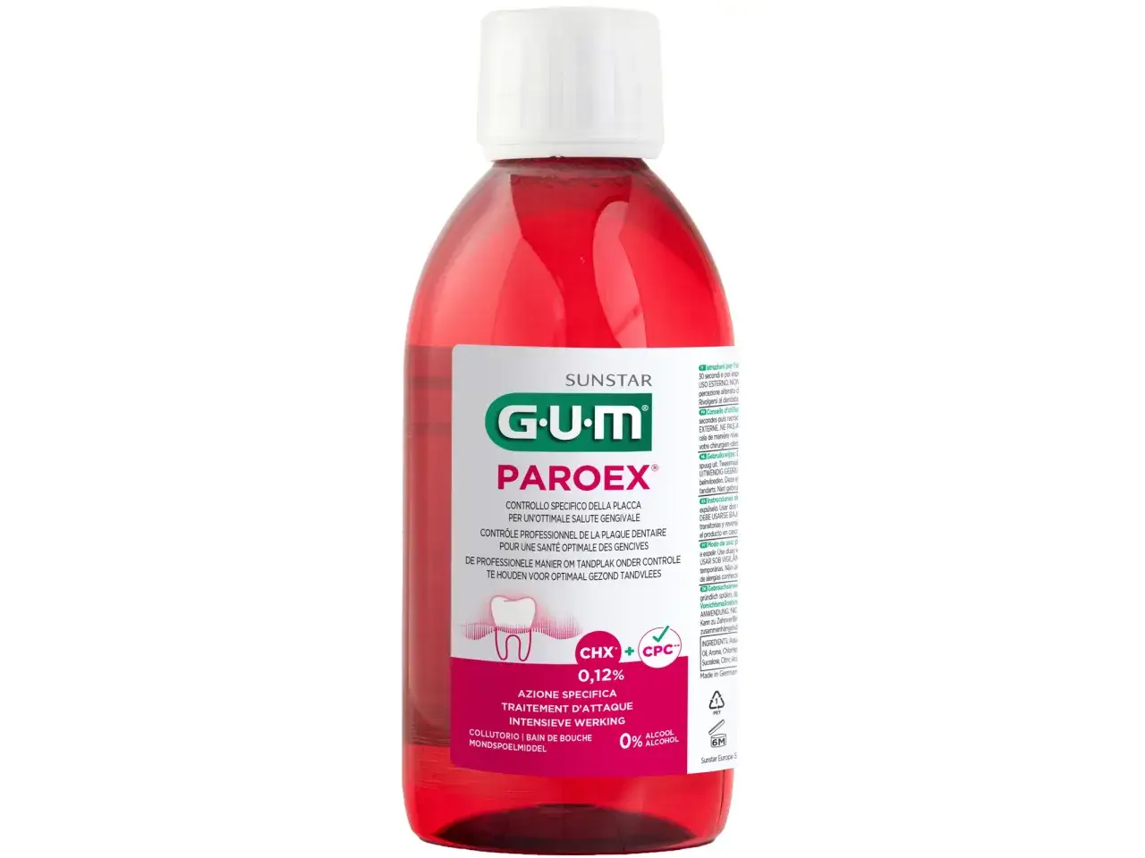 Płyn do płukania jamy ustnej GUM PAROEX 0,12% CHX+CPC, bez alkoholu, do walki z zapaleniem dziąseł.