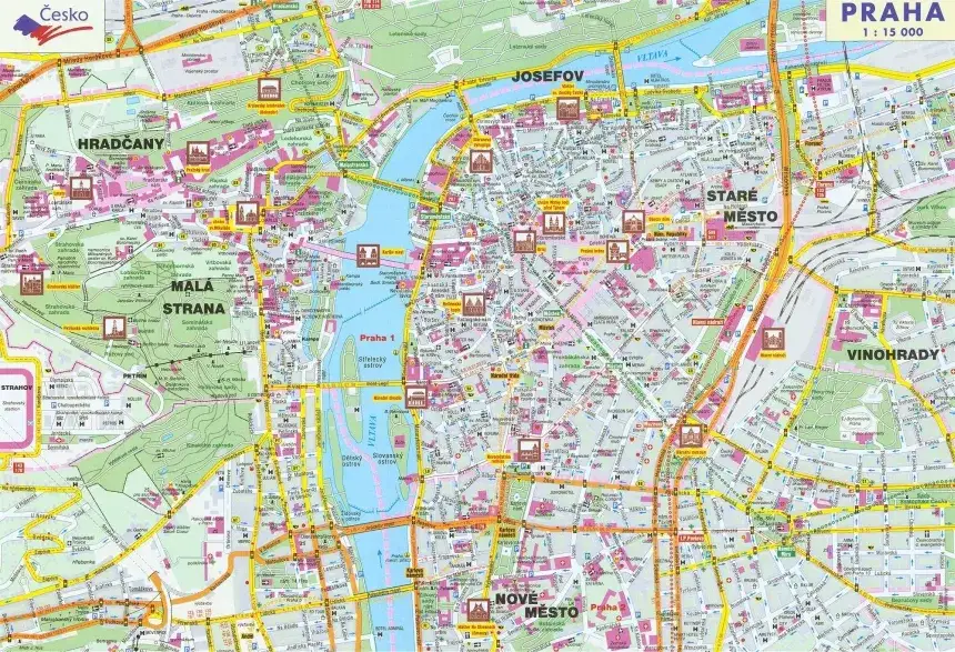 Mapa Pragi dzielnice noclegi ceny