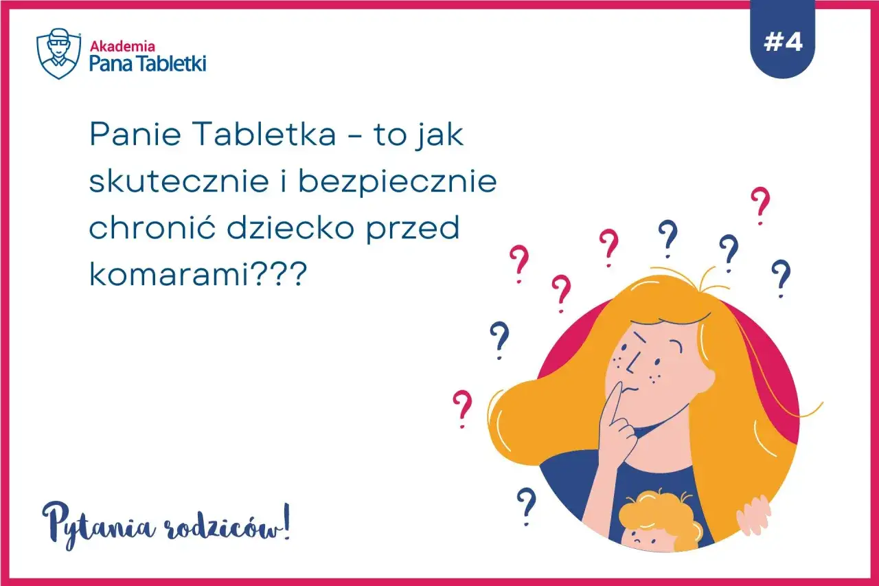 Jakie są najlepsze sposoby na ochronę niemowląt przed komarami? Ilustracja przedstawia zamyśloną mamę otoczoną znakami zapytania.