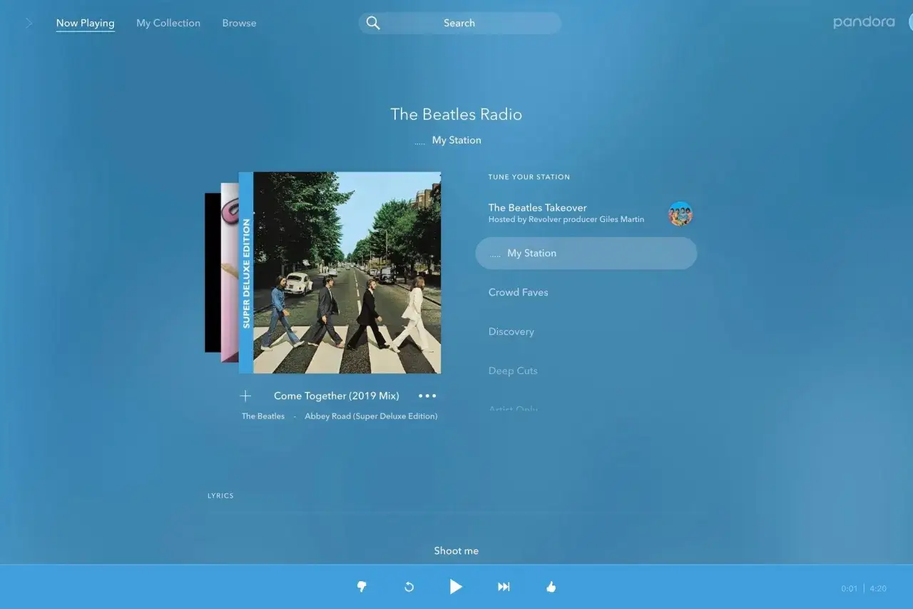Pandora-Streaming: The Beatles Radio spielt