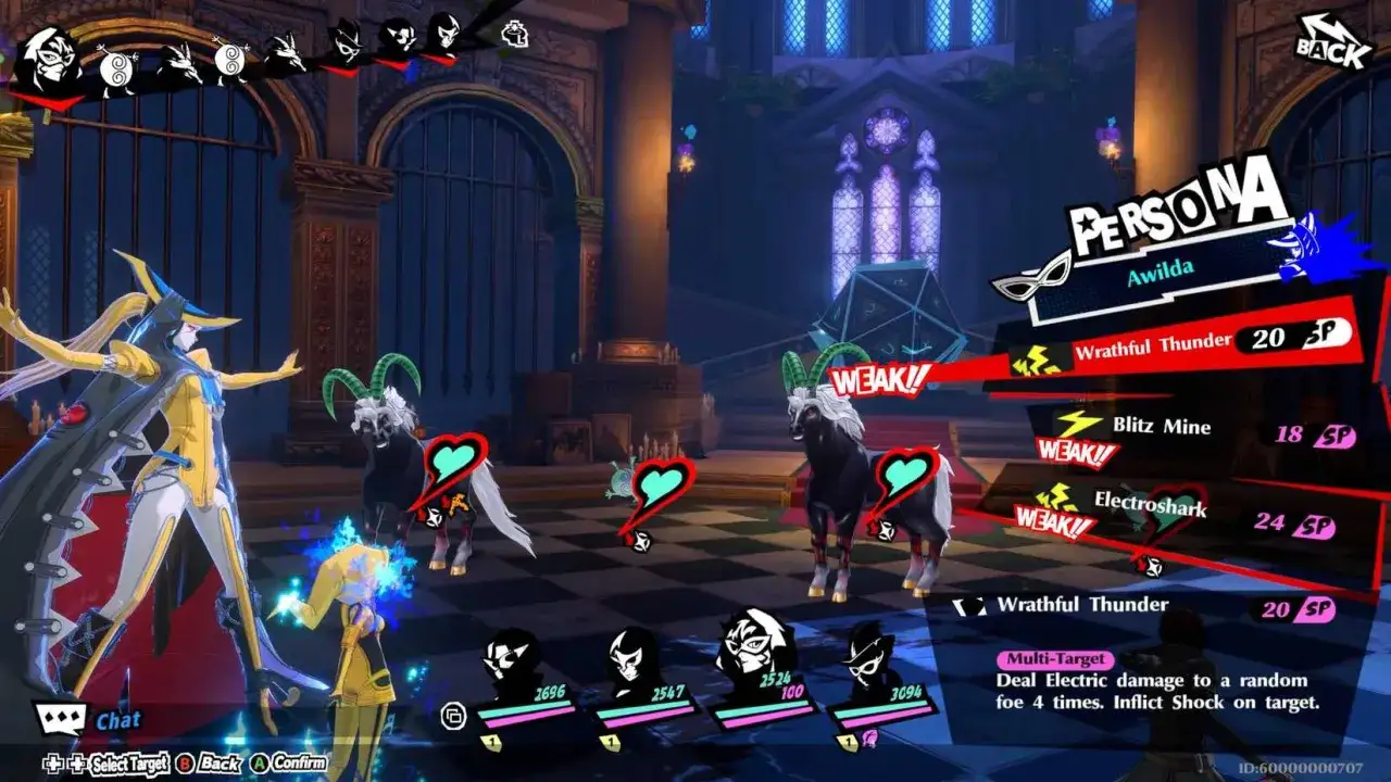 W walce w Persona 5 x, Awilda atakuje słabe kozy.