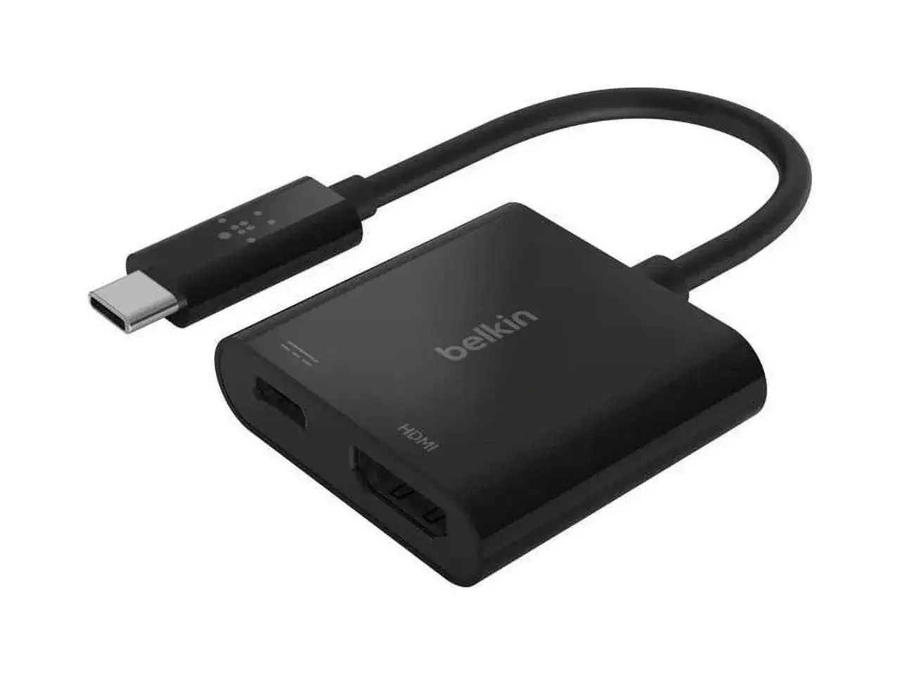Schwarzer Belkin USB-C auf HDMI Adapter. Wenn der USB-C auf HDMI Adapter nicht funktioniert, ist dieser hier die L&ouml;sung.