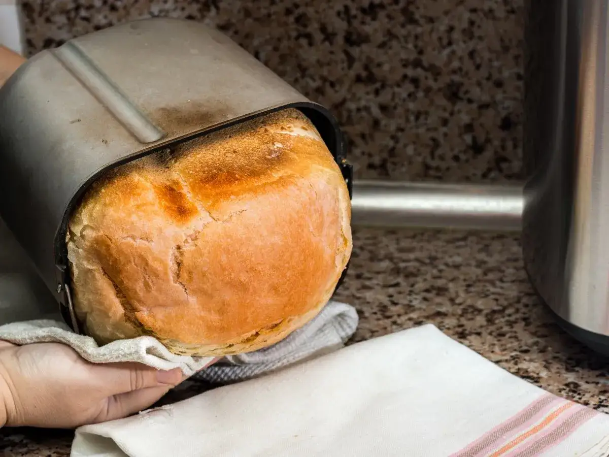 Świeżo upieczony bochenek chleba wychodzi z formy. Zastanawiasz się, czym smarować chleb przed pieczeniem, by uzyskać tak apetyczną sk&oacute;rkę?