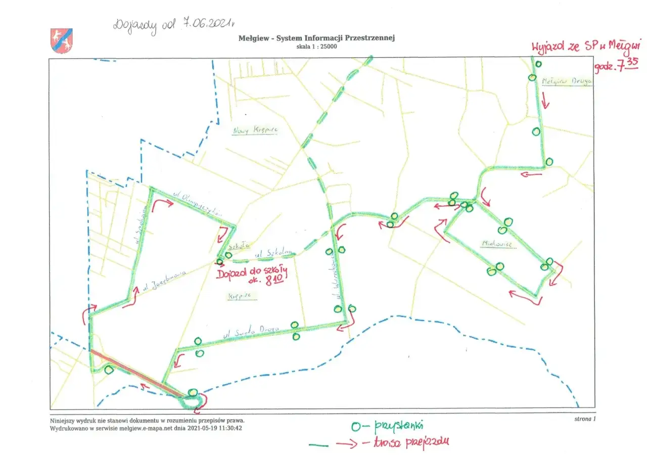 Planowanie trasy autobusu szkolnego mapa