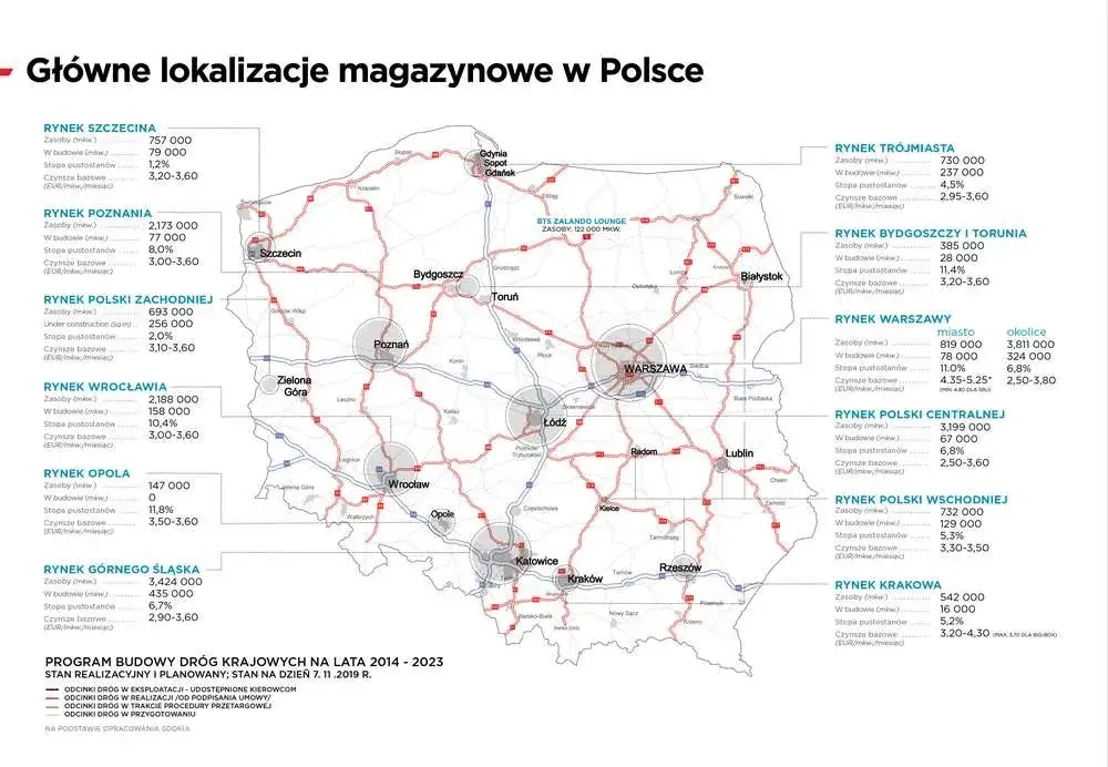 Mapa cen wynajmu magazynów w Polsce