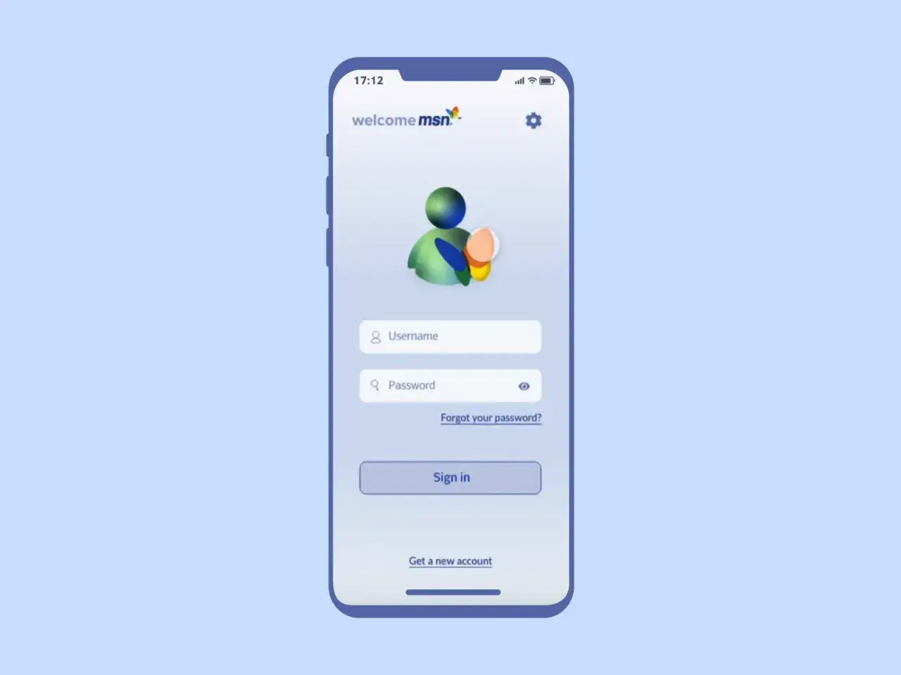 Ekran logowania do komunikatora MSN. Wpisz login i hasło, aby uruchomić messenger w telefonie.