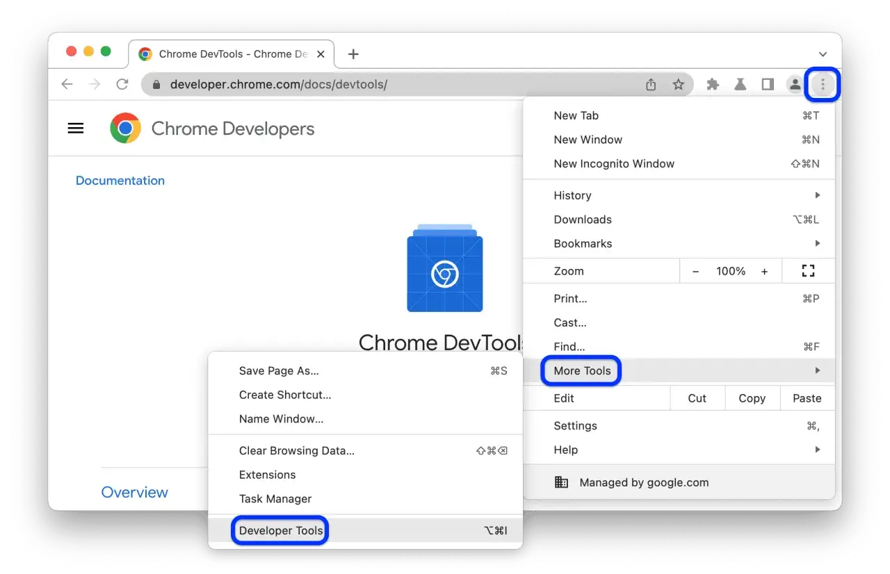 Menu Chrome OS z opcją
