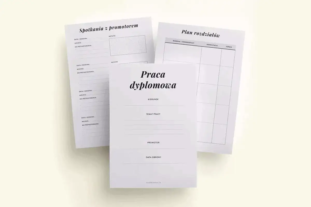Zorganizuj swoje dyplomowanie po nowemu z planerem pracy dyplomowej, planem rozdziałów i notatkami ze spotkań z promotorem.