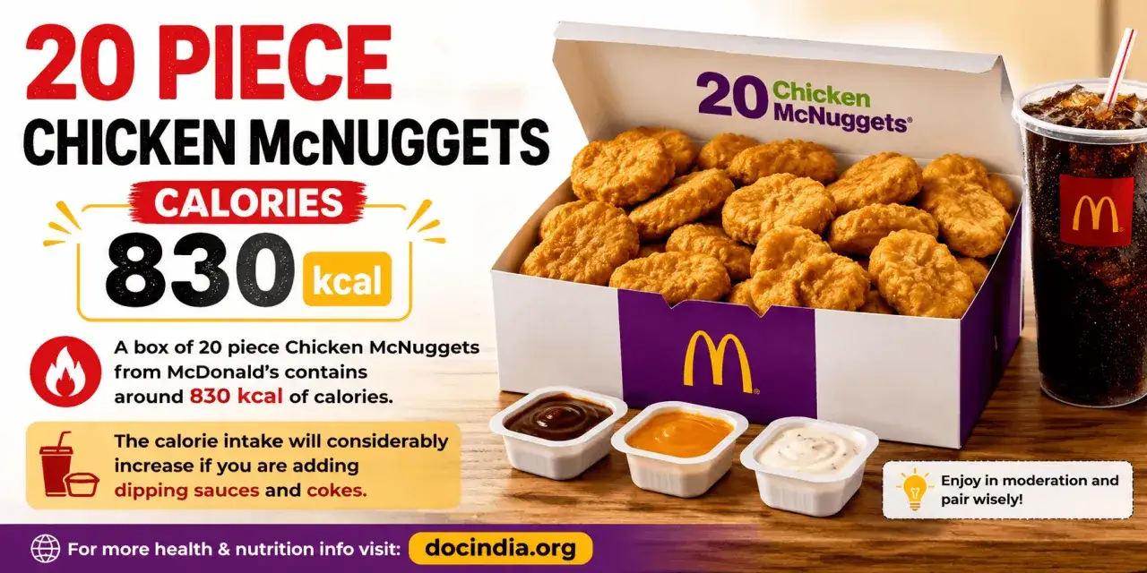 Pudełko 20 McNuggetsów z kurczaka zawiera 830 kcal. Pamiętaj o umiarze i dobieraj dodatki mądrze!