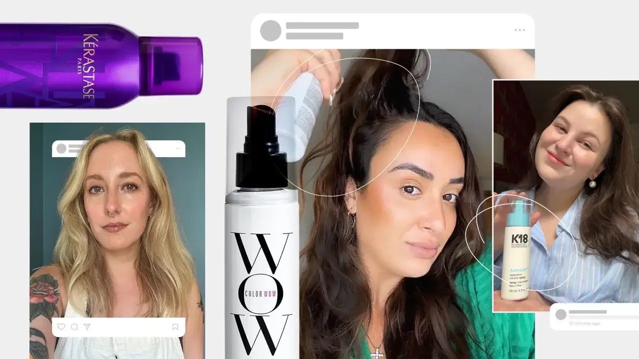 Kobiety prezentują produkty do stylizacji włos&oacute;w, podkreślając ich objętość od nasady.