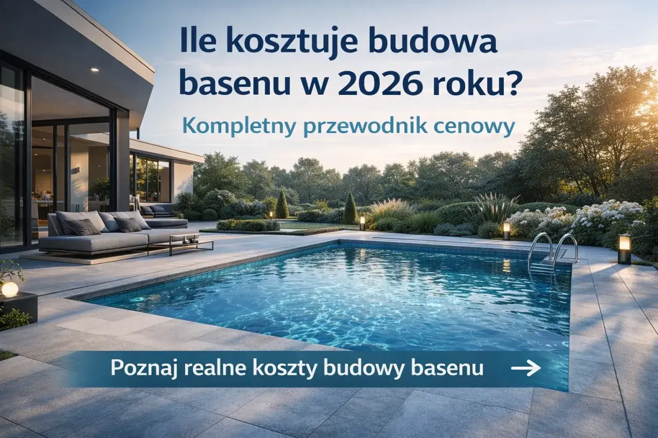 Nowoczesny basen z leżakami i sofami. Sprawdź, ile kosztuje budowa małego basenu w 2026 roku i poznaj realne koszty.