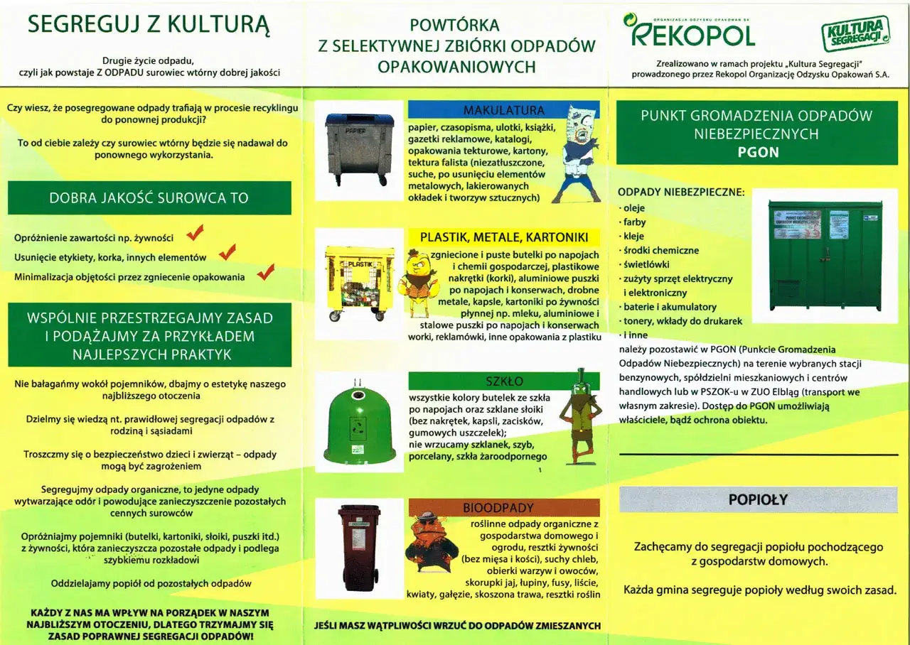 Ż&oacute;łty pojemnik na śmieci to plastik, metale i kartoniki. Zgniecione butelki, opakowania po żywności, puszki, kartony wrzucamy do niego.