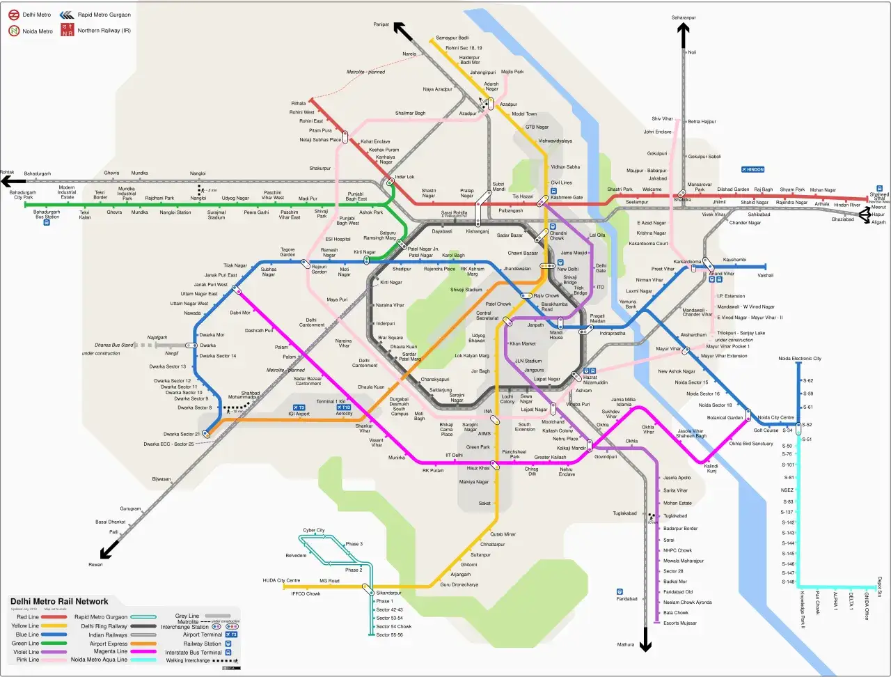 Mapa metra Delhi transport tuk-tuk Uber
