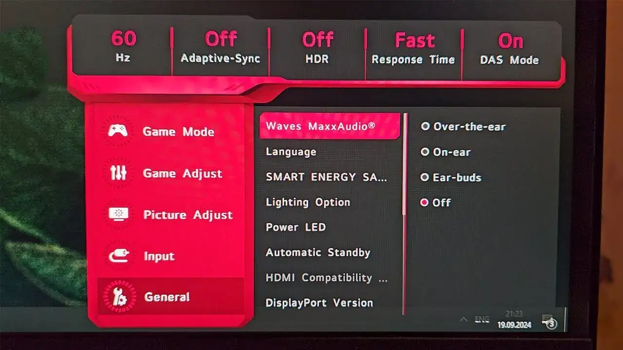 menu OSD monitor LG tryb oszczędzania energii