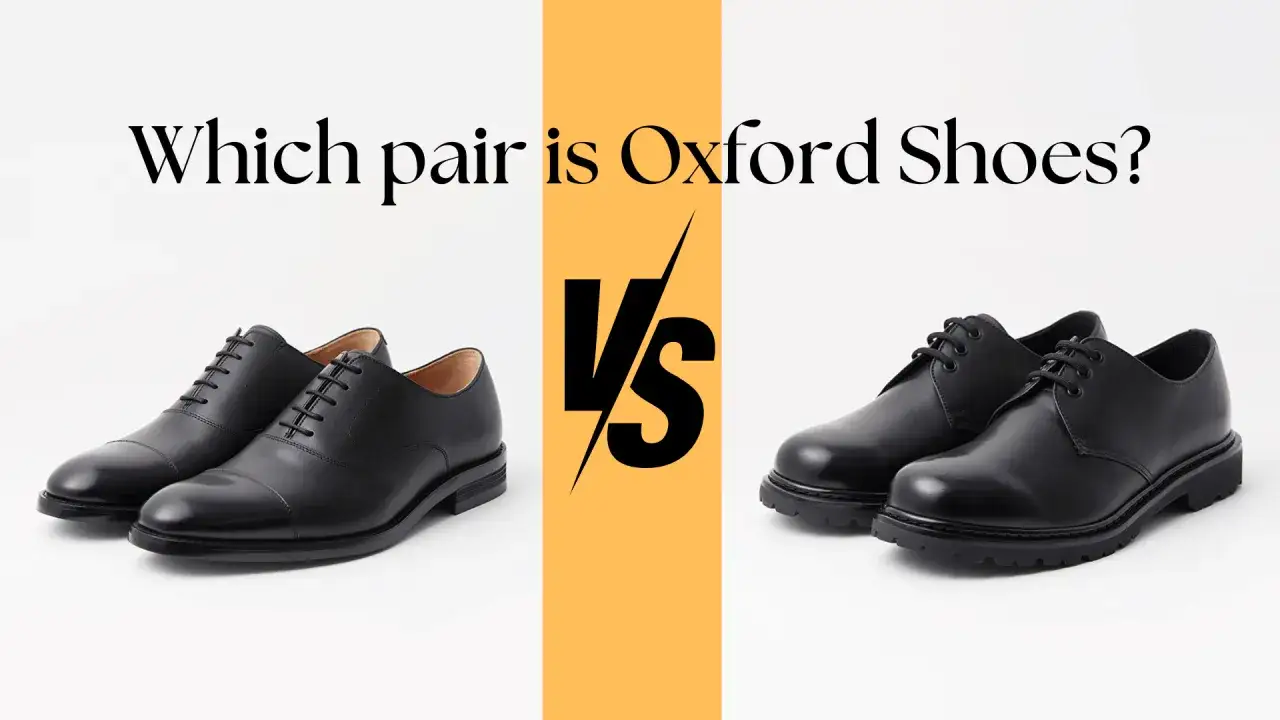 Paires de chaussures noires, l'une Richelieu, l'autre Derby. Comprendre la diff&eacute;rence entre ces mod&egrave;les.