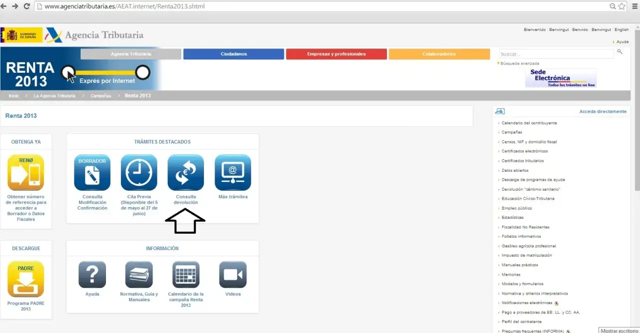 Consulta de estado devolucion IVA en la web de la Agencia Tributaria. Icono de consulta de devolución.