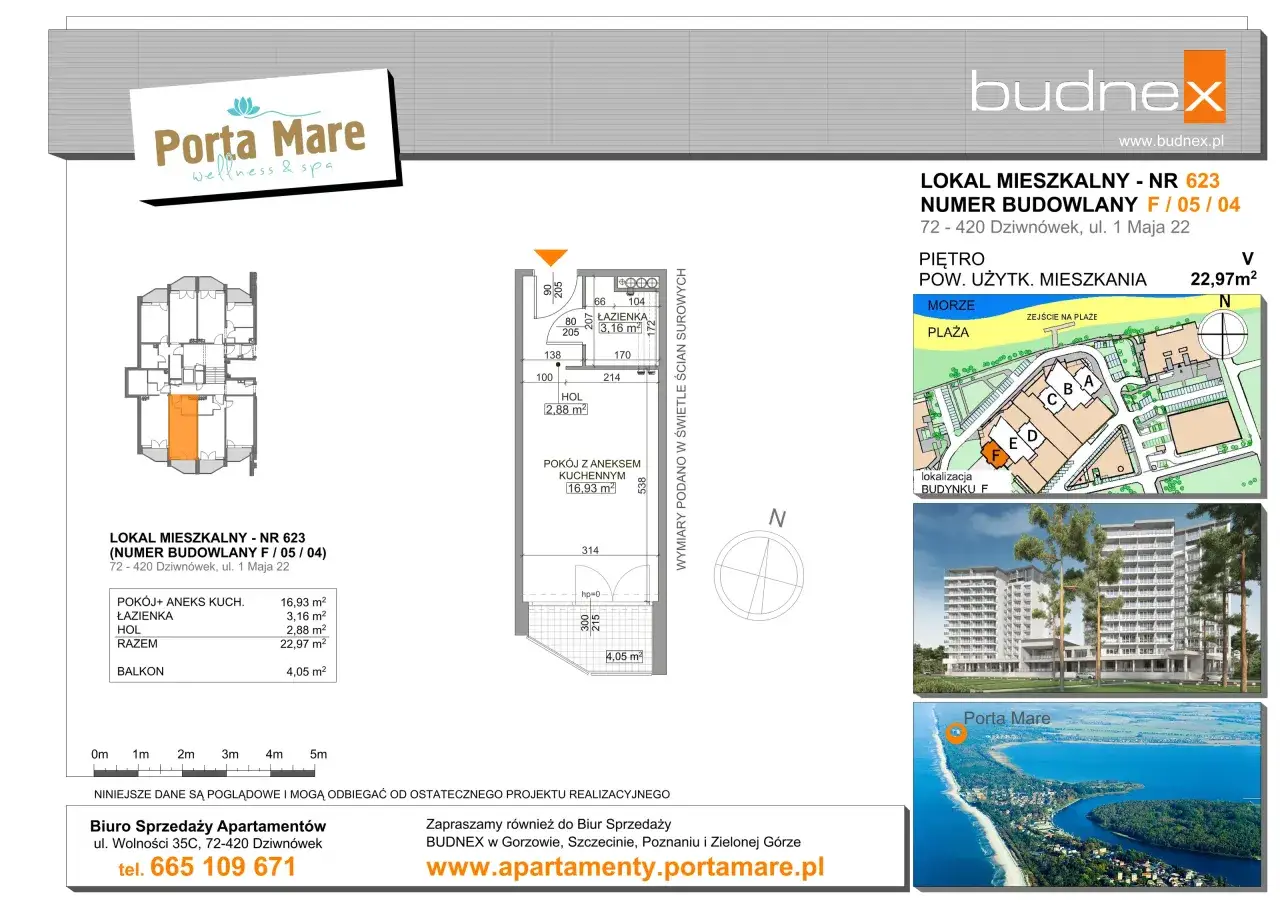 Porta Mare - idealne dziwnówek noclegi blisko morza. Plan mieszkania, wizualizacja budynku i malowniczy widok na wybrzeże.