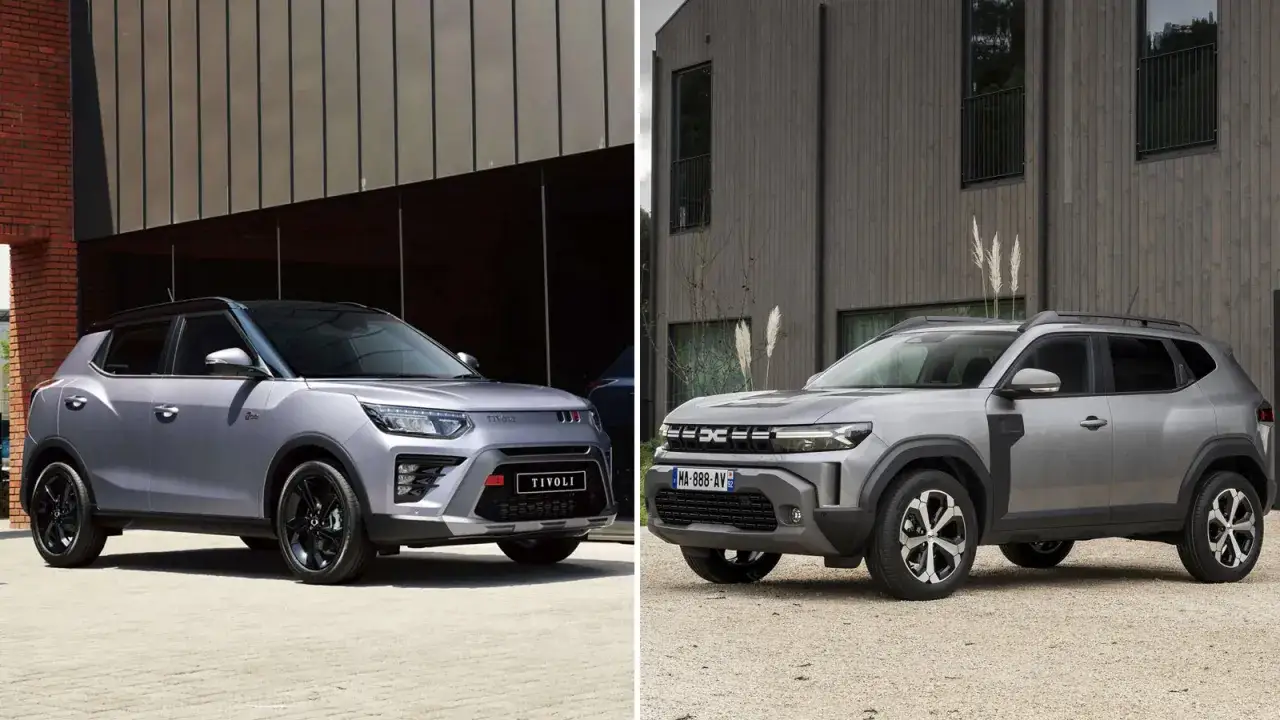 SsangYong Tivoli i Dacia Duster stoją obok siebie, prezentując swoje nowoczesne sylwetki.