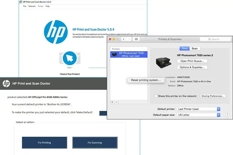 HP Print and Scan Doctor interfejs