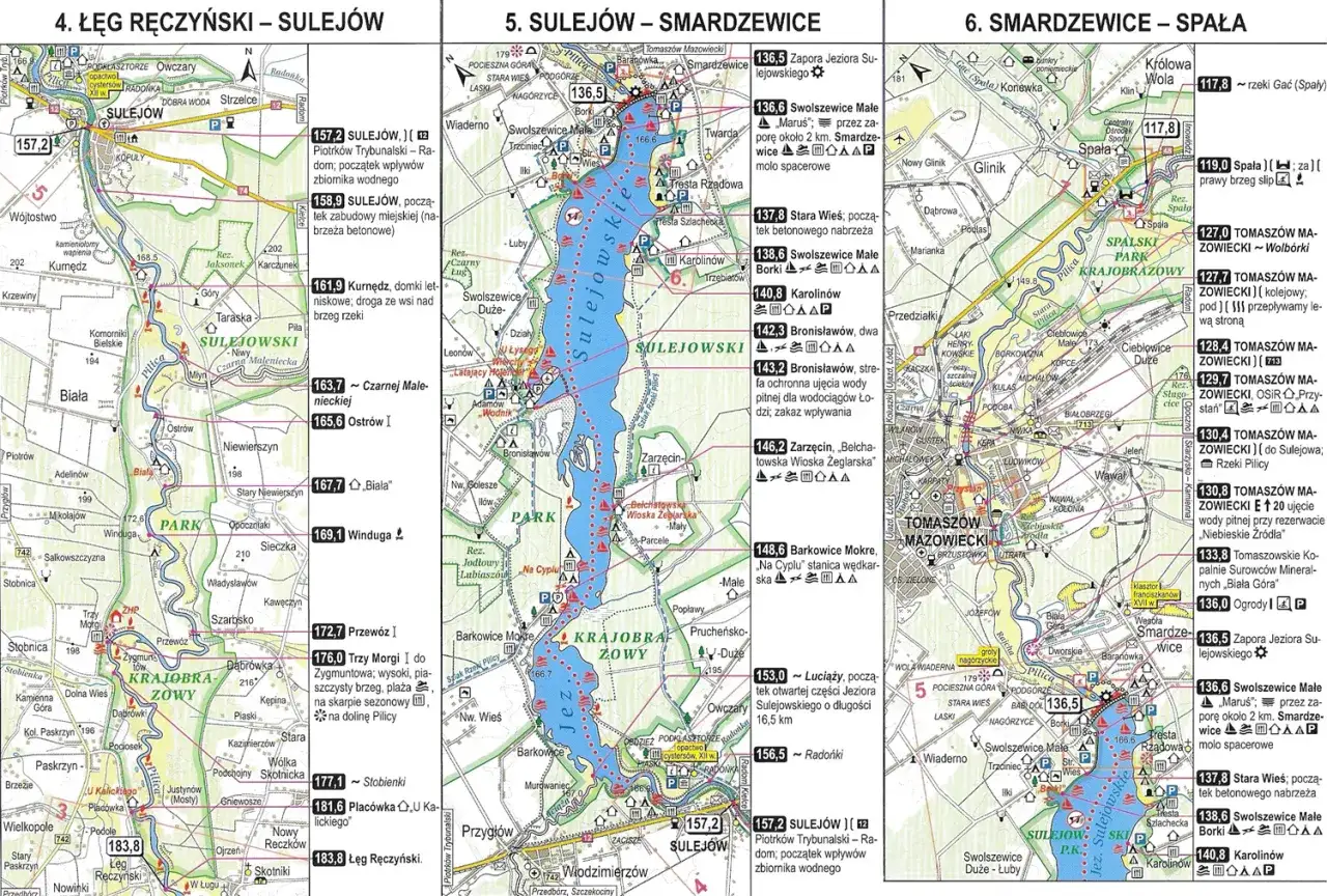 Mapa tras kajakowych Pilica Spała