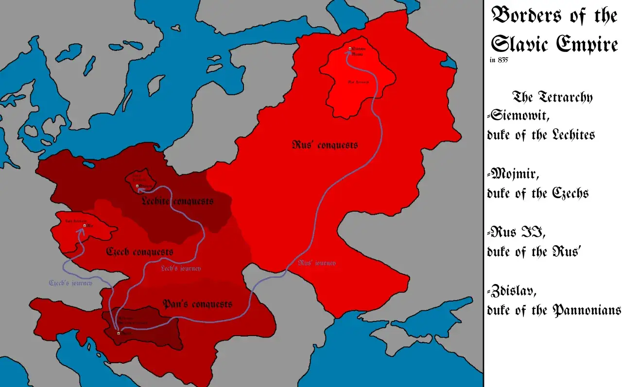 Lech Czech Rus mapa wędrówki