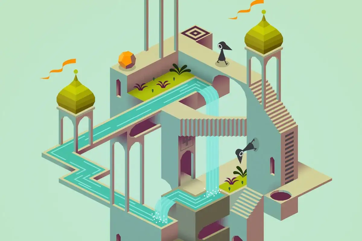 Architektura z gry Monument Valley, gdzie postać przemierza niemożliwe ścieżki. To prawdziwa bomba logiczna!