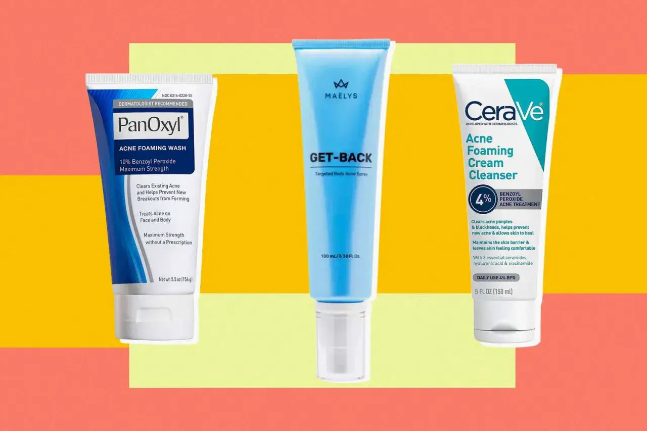 Trzy produkty na trądzik: PanOxyl, Maelys Get-Back i CeraVe Acne Foaming Cream Cleanser.