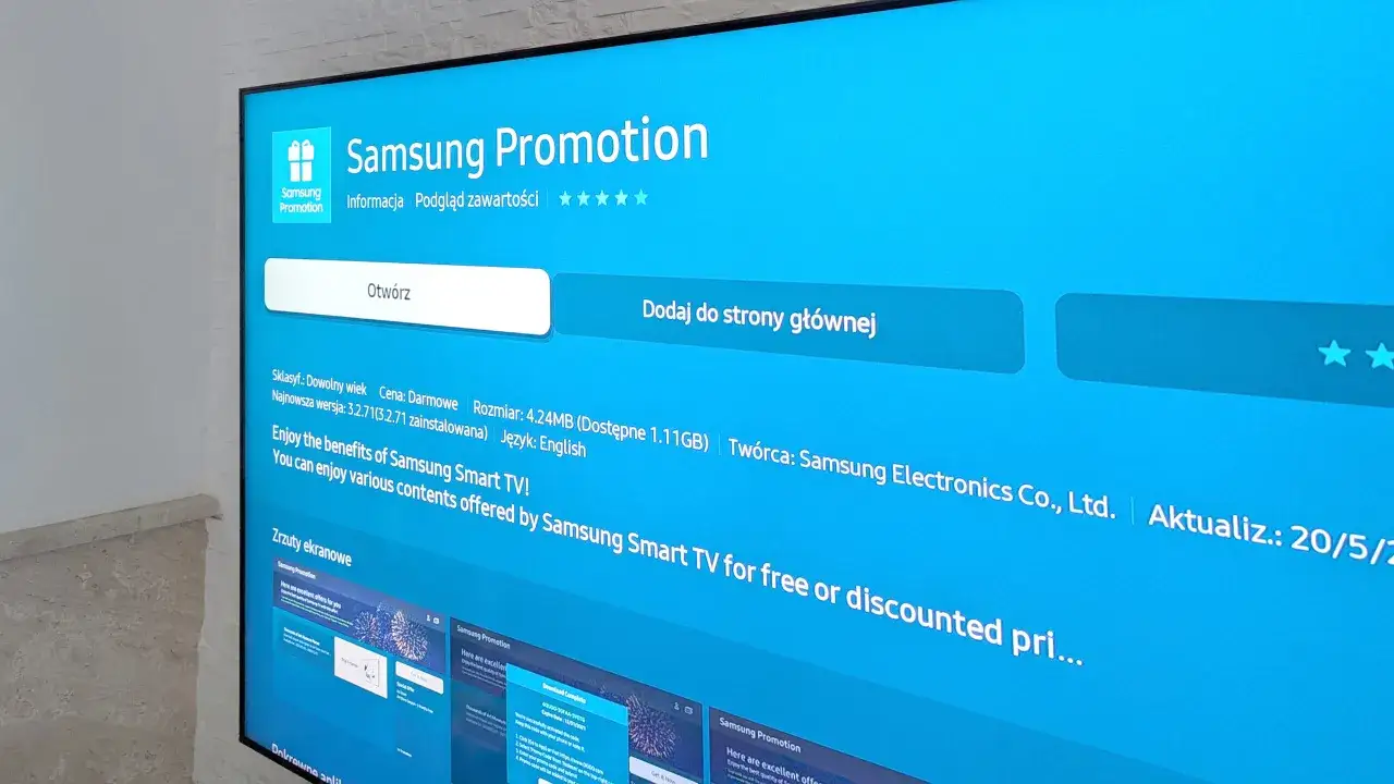 Ekran telewizora Samsung z aplikacją 