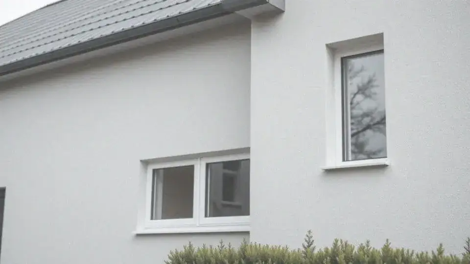 minimalistyczny dom grafitowy dach białe okna szara elewacja beton