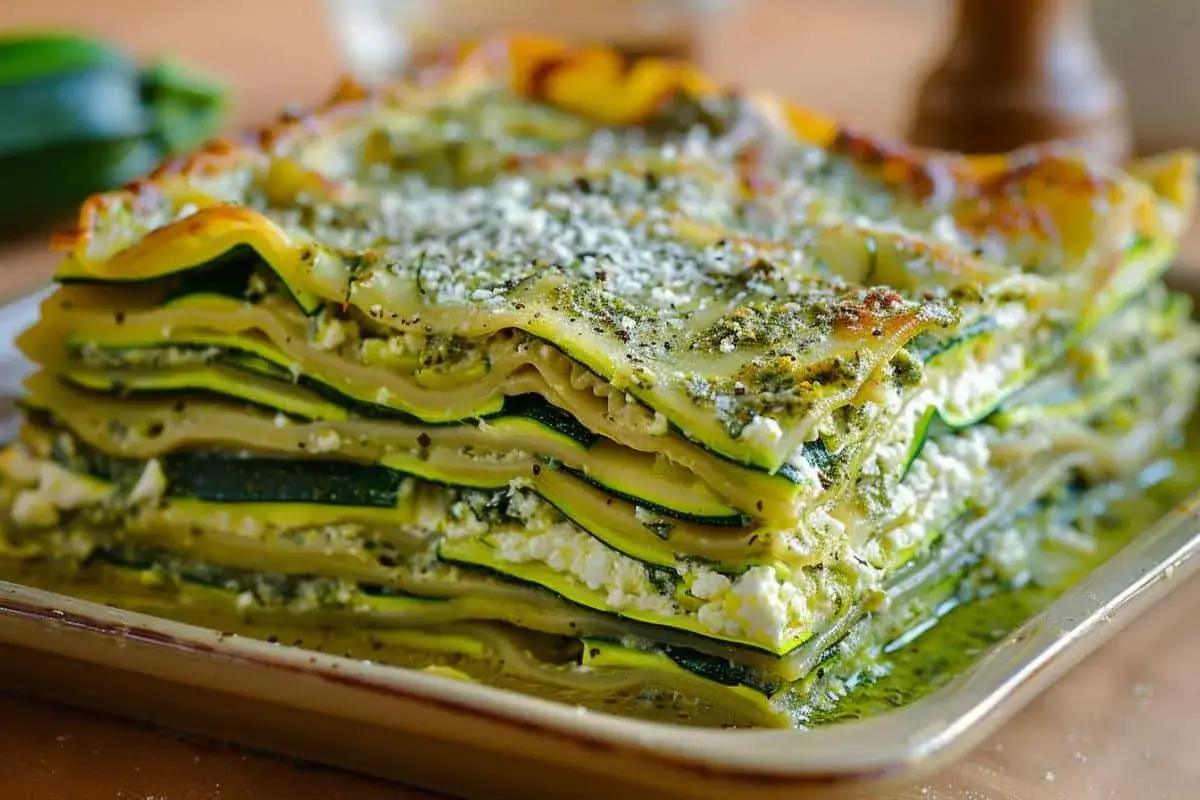 Lasagne courgette aux fines herbes et fromage blanc, un délice léger et savoureux.