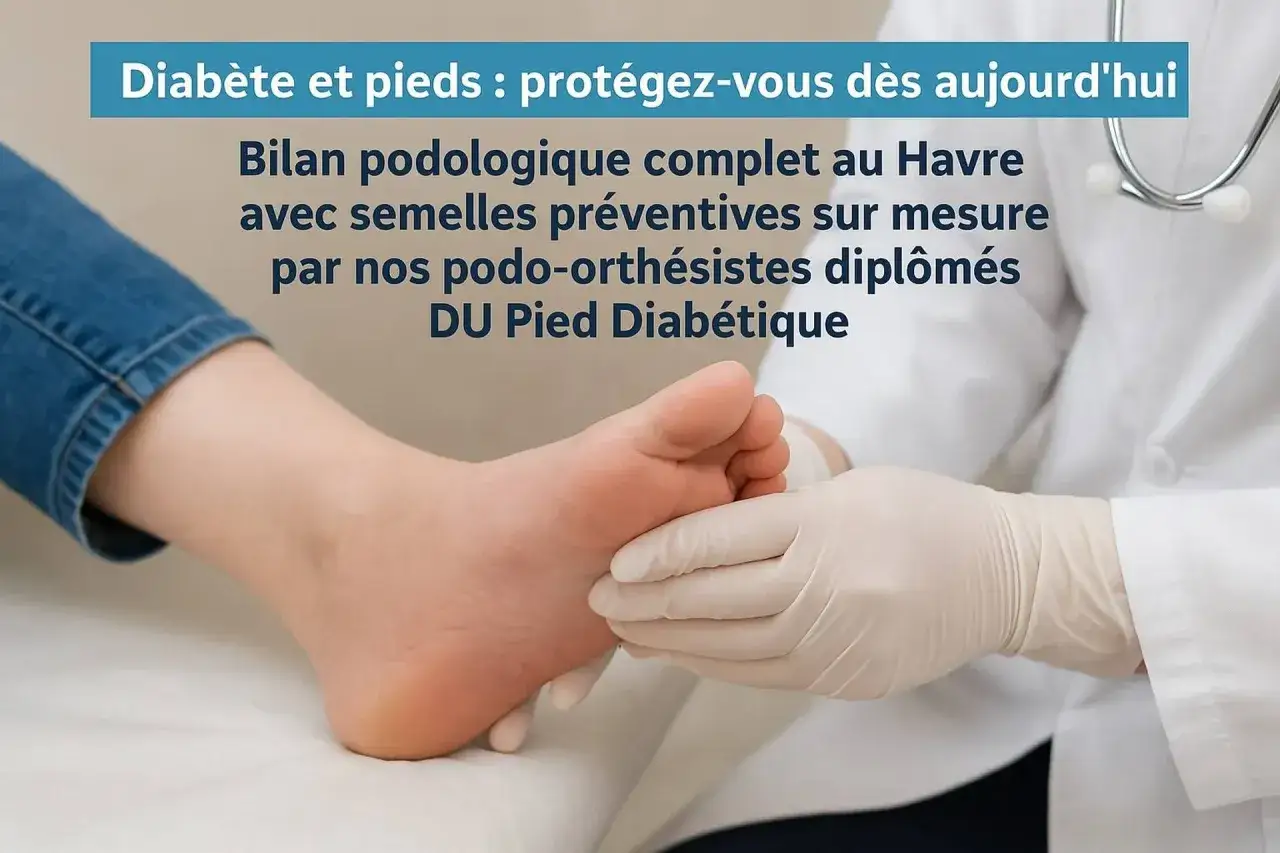 Un podologue examine un pied, offrant des soins pour le pied diab&eacute;tique grade 2 avec des semelles sur mesure.
