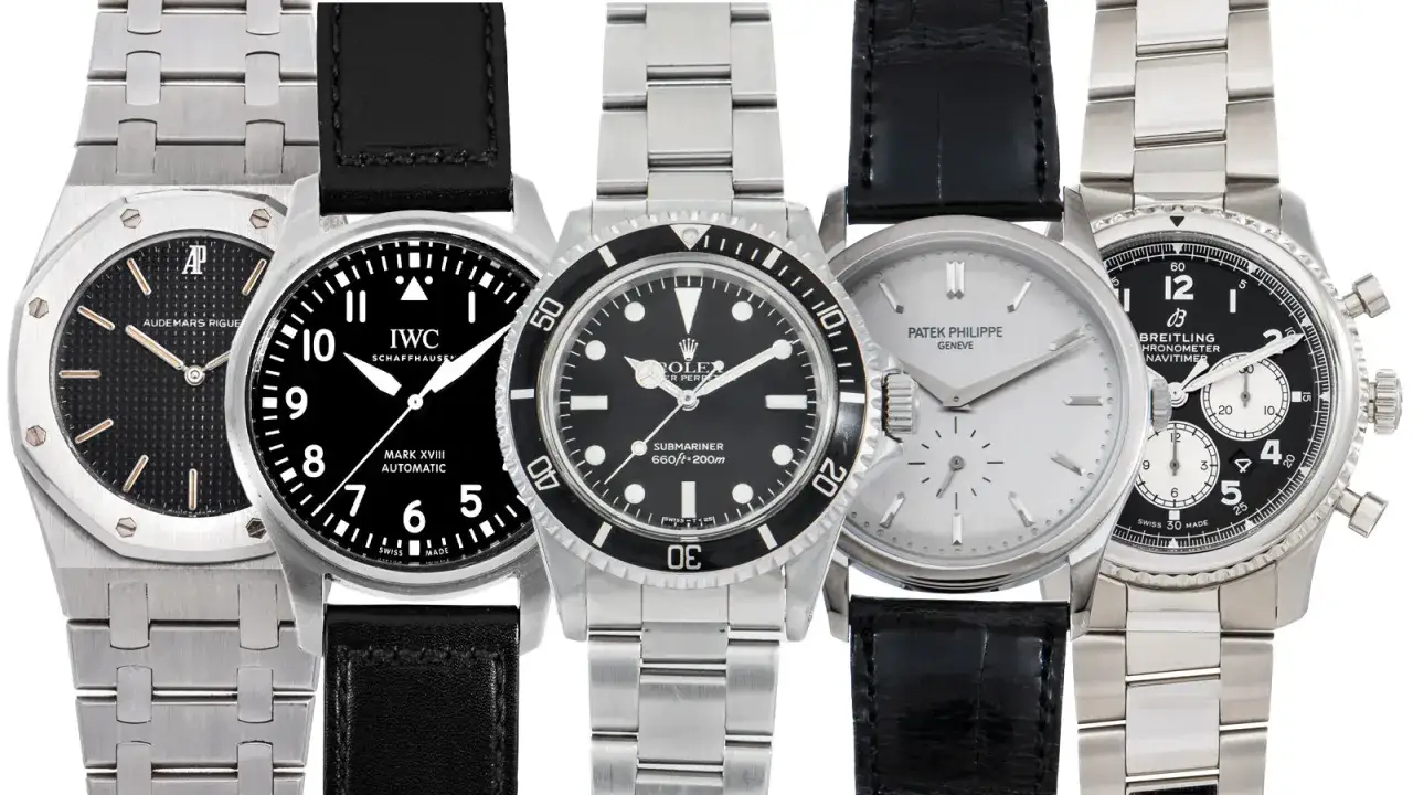Kolekcja luksusowych zegarków: Audemars Piguet, IWC, Rolex, Patek Philippe i Breitling. Eberhard byłby dumny z takiego wyboru.