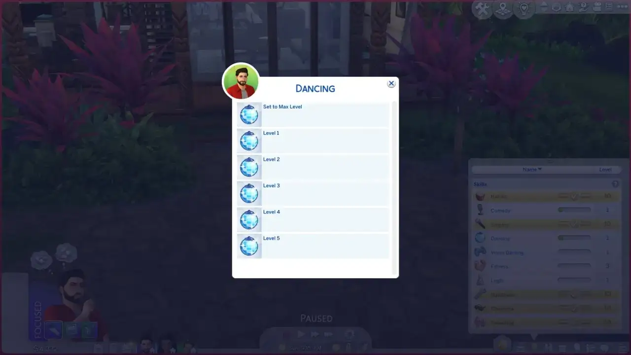 Interfejs gry The Sims 4, pokazujący menu umiejętności