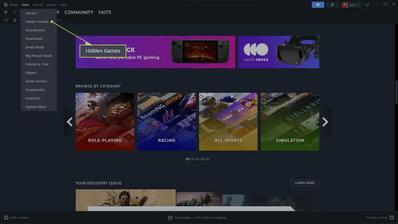Jak zobaczyć ukryte gry na Steam? Kliknij