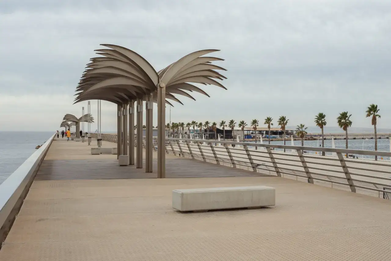 Spacerem po playa de san juan, pod palmowymi dachami, z widokiem na morze i rzędy palm.