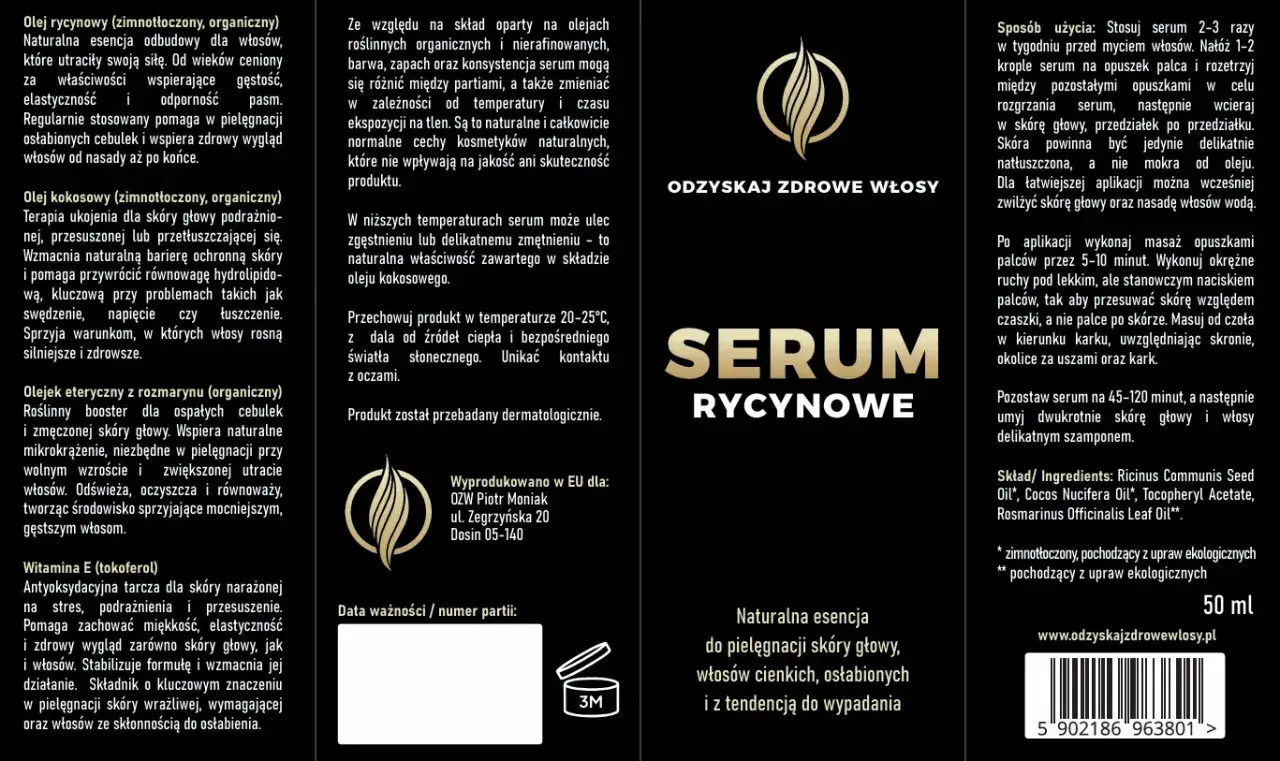 Serum z olejem rycynowym dla osłabionych włosów. Naturalna esencja odbudowuje, wzmacnia i wspiera zdrowy wygląd włosów.