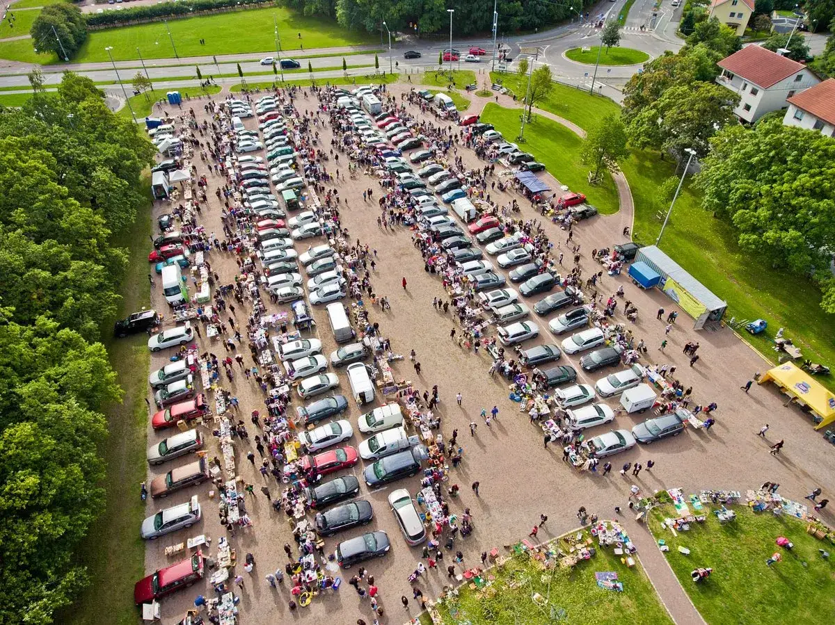 Stor loppis i Slottsskogen med massor av bilar, folk och fynd.