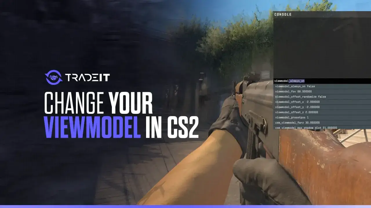 Poradnik do CS2: zmień swój viewmodel za pomocą komend. Widok broni i konsola z komendami viewmodel.